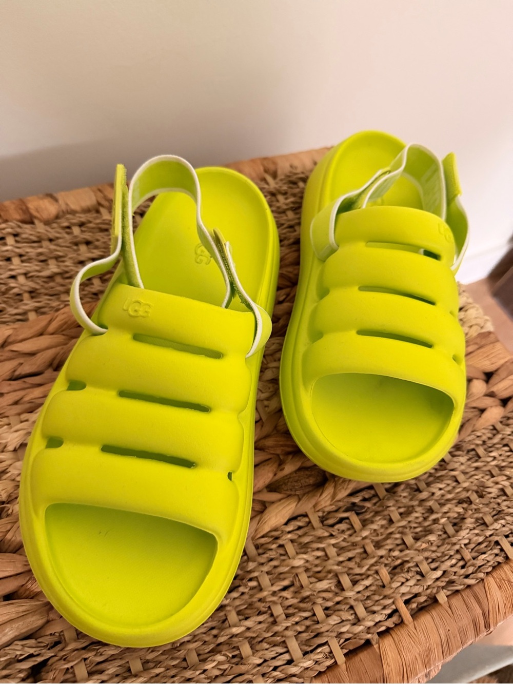 UGG Neon Yellow Foam Slide Sandals